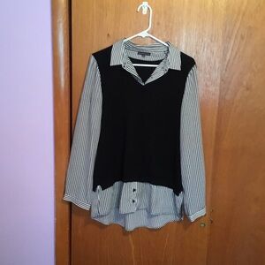 Adrianna Papell Black and White Striped Blouse